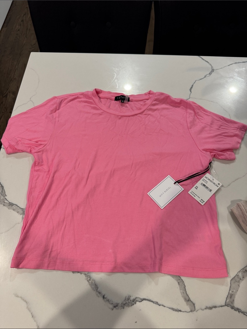 1. State Hot Pink Ribbed Short Sleeve Tee